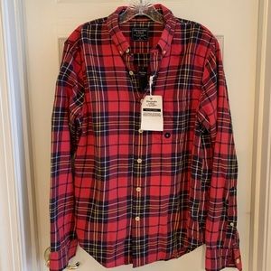 Red washed flannel button down